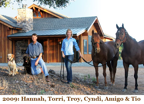 Harrell's dogs and horses at their Gold Country vacation rental