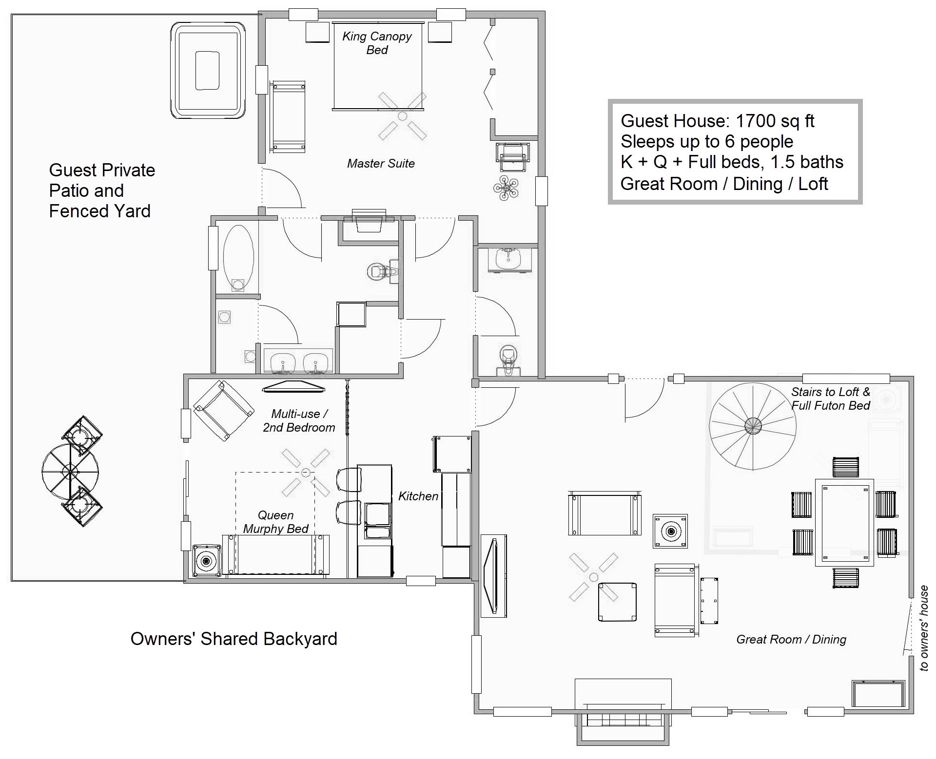 Guest house layout of rooms and furniture