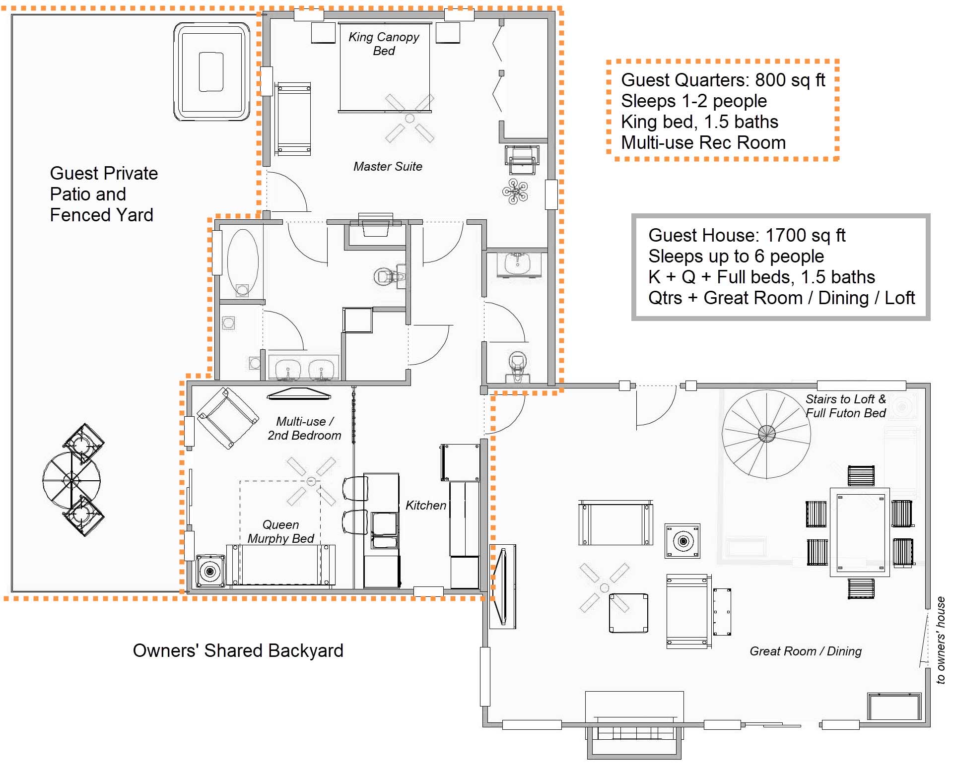 Guest house layout of rooms and furniture